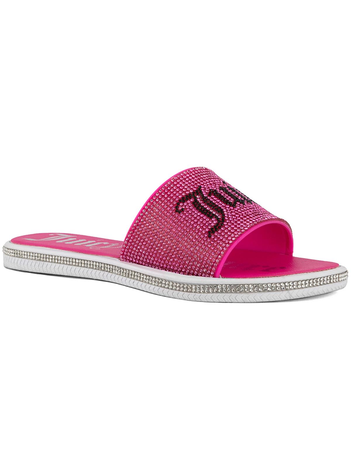 Juicy Couture Womens Faux Leather Rhinestones Slide Sandals